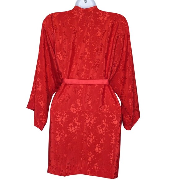 New Vintage 90s Mervyns Sabrina Red Floral Kimono Robe Jacket OS Belted USA Made - Picture 5 of 9